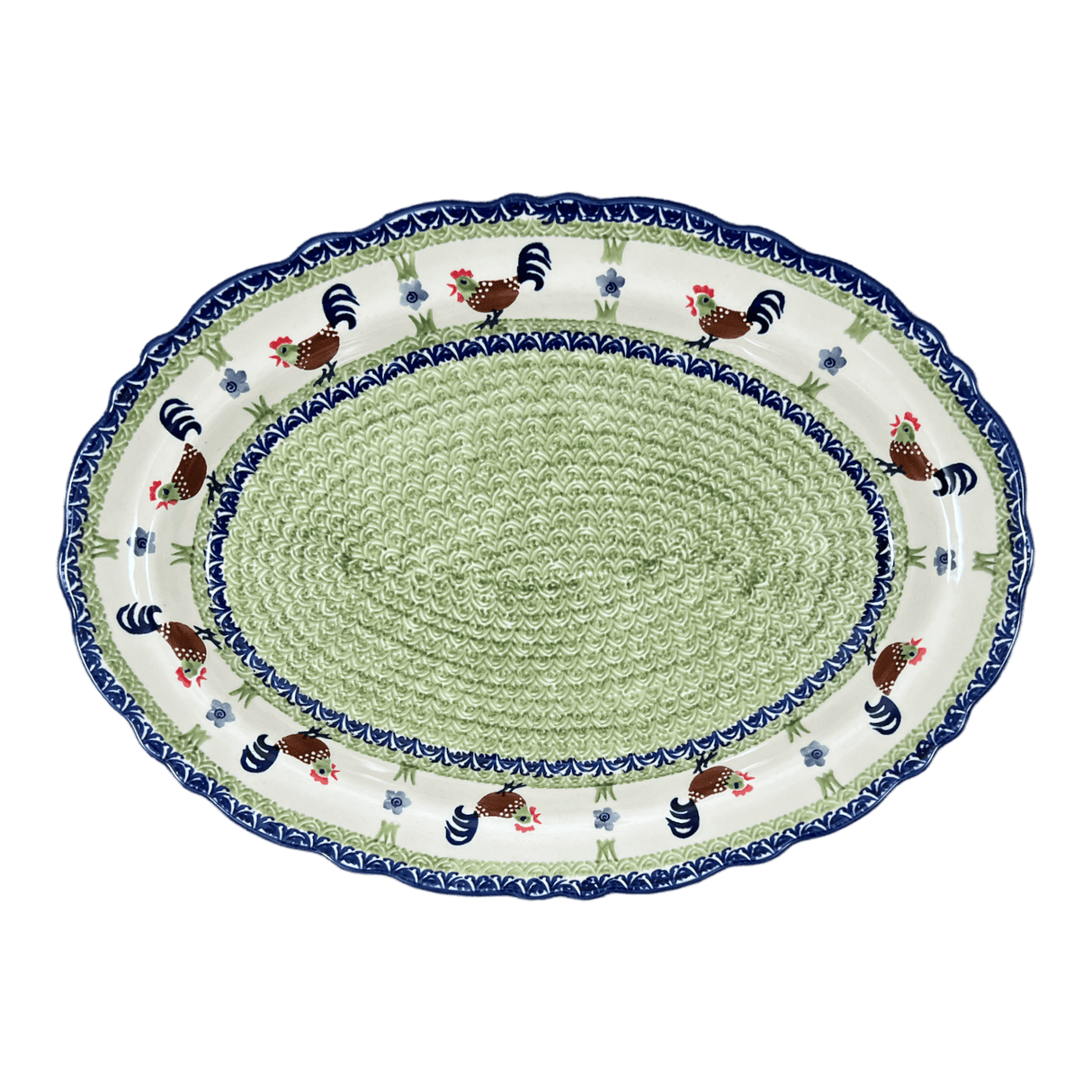 Platter, Oval, Scalloped, 16.75" x 12.25" Large in "Chicken Dance" by Manufaktura | P165U-P320