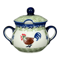 A picture of a Polish Pottery 3.5" Traditional Sugar Bowl (Chicken Dance) | C015U-P320 as shown at PolishPotteryOutlet.com/products/3-5-the-traditional-sugar-bowl-chicken-dance-c015u-p320