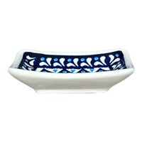 A picture of a Polish Pottery Zaklady Tiny Rectangular Sauce Dish (Mosaic Blues) | Y2024-D910 as shown at PolishPotteryOutlet.com/products/sauce-dish-mosaic-blues-y2024-d910