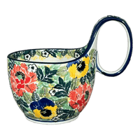 A picture of a Polish Pottery Bowl, Round, Loop Handle, 16 oz in "Tropical Love" by Ceramika Artystyczna | A845-U4705 as shown at PolishPotteryOutlet.com/products/16-oz-loop-handle-bowl-tropical-love-a845-u4705