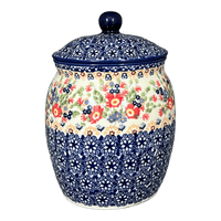 A picture of a Polish Pottery Canister, 2 Liter in "Poppy Persuasion" by Manufaktura | P074S-P265 as shown at PolishPotteryOutlet.com/products/2-liter-canister-poppy-persuasion-p074s-p265