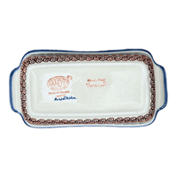 A picture of a Polish Pottery Baker, Bread, 11.25" x 5.75" Large in "Teal Pompons" by Andy | NDA182-62 as shown at PolishPotteryOutlet.com/products/large-bread-baker-teal-pompons-nda182-62