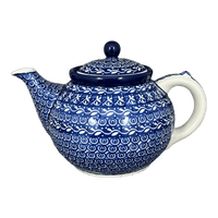 A picture of a Polish Pottery Teapot, 40 oz in "Wavy Blues" by Ceramika Artystyczna | A060-905X as shown at PolishPotteryOutlet.com/products/c-a-40-oz-teapot-wavy-blues-a060-905x