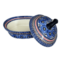 A picture of a Polish Pottery Baker, Covered, 12.5" x 10" Large in "Bloomin' Sky" by Zaklady | Y1158-ART148 as shown at PolishPotteryOutlet.com/products/12-5-x-10-large-covered-baker-bloomin-sky-y1158-art148