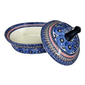 Polish Pottery Baker, Covered, 12.5" x 10" Large in "Bloomin' Sky" by Zaklady | Y1158-ART148 Additional Image at PolishPotteryOutlet.com