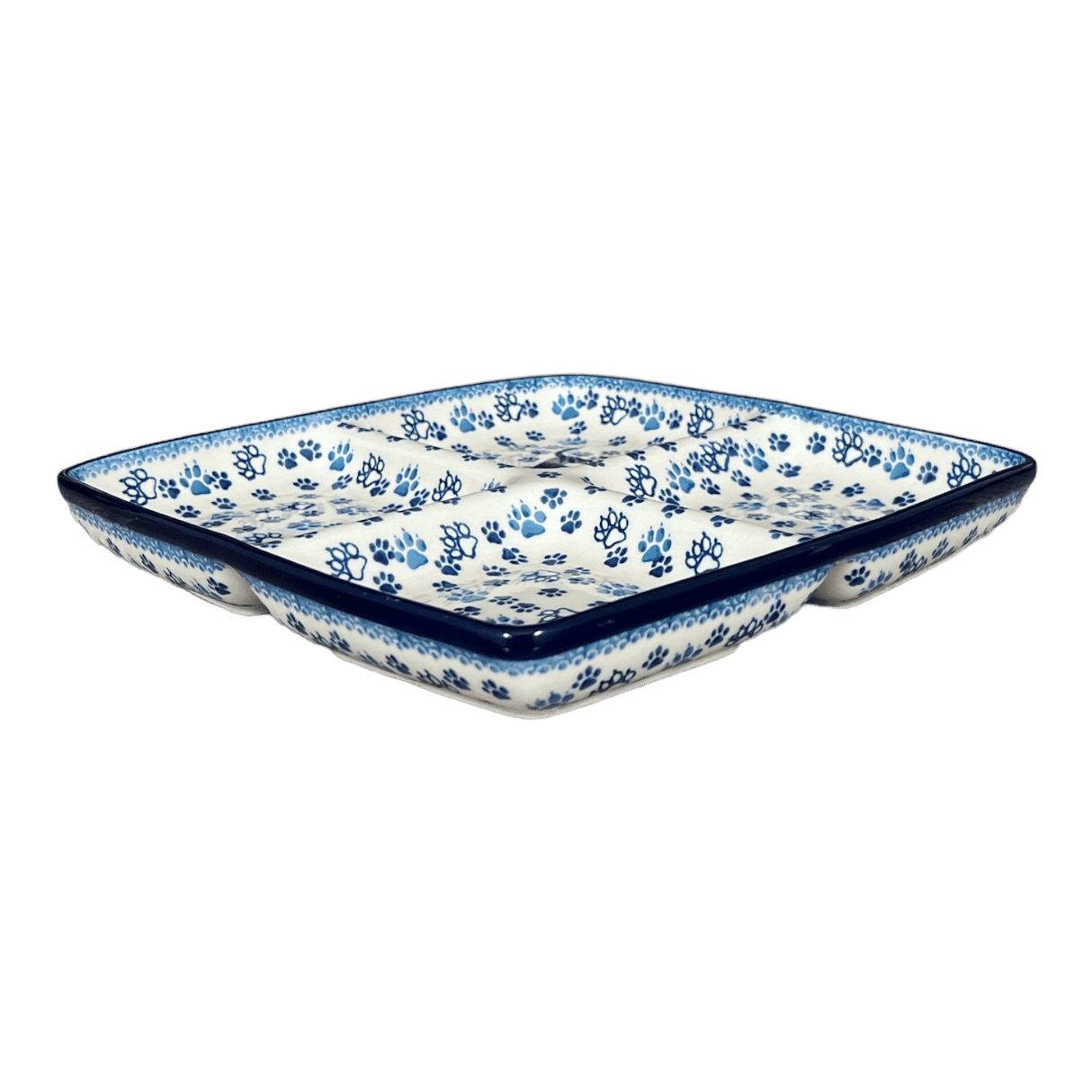 Divided Square Dish, 9.75" in "Cat Tracks" by Ceramika Artystyczna | AB40-1771