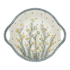 Polish Pottery Zaklady 15" Bowl With Handles (Dandelions) | Y1348A-DU201 Additional Image at PolishPotteryOutlet.com