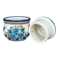 A picture of a Polish Pottery Butter Crock, 4.5" x 3.5" in "Julie's Garden" by Zaklady | Y1512-ART165 as shown at PolishPotteryOutlet.com/products/butter-crock-julies-garden-y1512-art165