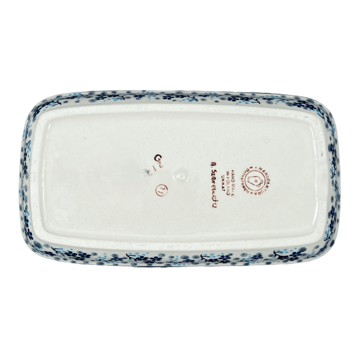 Butter Dish, American, 4" x 7.5" in "Scattered Blues" by Manufaktura | M074S-AS45