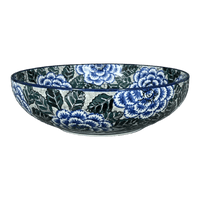 A picture of a Polish Pottery Bowl, Round, Serving, 10.5" in "Blue Dahlia" by Ceramika Artystyczna | AC36-U1473 as shown at PolishPotteryOutlet.com/products/10-5-serving-bowl-blue-dahlia-ac36-u1473