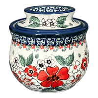 A picture of a Polish Pottery Butter Crock, 4.5" x 3.5" in "Cosmic Cosmos" by Zaklady | Y1512-ART326 as shown at PolishPotteryOutlet.com/products/butter-crock-cosmic-cosmos-y1512-art326