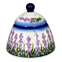 A picture of a Polish Pottery Bowl, Bell-Shaped, Sugar Bowl, 4", WR (WR9A) in "Lavender Fields" by W.R. Ceramika | WR9A-BW4 as shown at PolishPotteryOutlet.com/products/4-sugar-bowl-bell-lavender-fields-wr9a-bw4