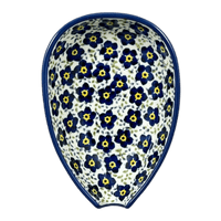 A picture of a Polish Pottery Spoon Rest, Small, 3.5" in "Floral Revival Blue" by Manufaktura | P093U-MKOB as shown at PolishPotteryOutlet.com/products/small-spoon-rest-floral-revival-blue-p093u-mkob