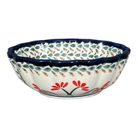 A picture of a Polish Pottery Zaklady 6" Blossom Bowl (Scarlet Stitch) | Y1945A-A1158A as shown at PolishPotteryOutlet.com/products/6-blossom-bowl-scarlet-stitch-y1945a-a1158a