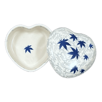 A picture of a Polish Pottery CA Heart Box (Blue Sweetgum) | A143-2545X as shown at PolishPotteryOutlet.com/products/c-a-heart-box-blue-sweetgum-a143-2545x