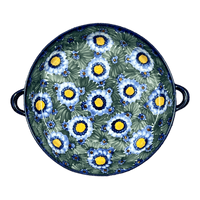 A picture of a Polish Pottery Casserole, Round Dish Handles, 11", WR (WR52C) in "Impressionist's Dream" by W.R. Ceramika | WR52C-AB3 as shown at PolishPotteryOutlet.com/products/11-round-casserole-dish-with-handles-impressionists-dream-wr52c-ab3