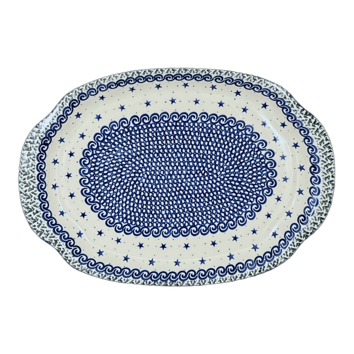 Tray, Oval, Handles, 10.75" x 15.25" in "Starry Sea" by Ceramika Artystyczna | A684-454C