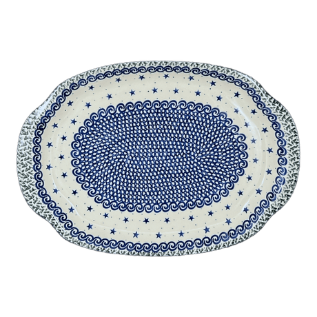 Tray, Oval, Handles, 10.75" x 15.25" in "Starry Sea" by Ceramika Artystyczna | A684-454C