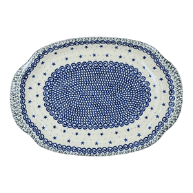 Polish Pottery Tray, Oval, Handles, 10.75" x 15.25" in "Starry Sea" by Ceramika Artystyczna | A684-454C Additional Image at PolishPotteryOutlet.com