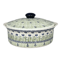 A picture of a Polish Pottery 8" Deep Round Baker with Lid (Riverbank) | Z128T-MC15 as shown at PolishPotteryOutlet.com/products/deep-round-baker-w-lid-riverbank-z128t-mc15