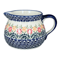 A picture of a Polish Pottery 1.5 Liter Pitcher (Flower Power) | D043T-JS14 as shown at PolishPotteryOutlet.com/products/1-5-l-wide-mouth-pitcher-flower-power-d043t-js14