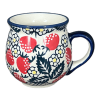 A picture of a Polish Pottery Small Belly Mug (Strawberry Fields) | K067U-AS59 as shown at PolishPotteryOutlet.com/products/7-oz-belly-mug-strawberry-fields-k067u-as59