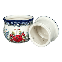 A picture of a Polish Pottery Zaklady Butter Crock (Floral Crescent) | Y1512-ART237 as shown at PolishPotteryOutlet.com/products/butter-crock-floral-crescent-y1512-art237