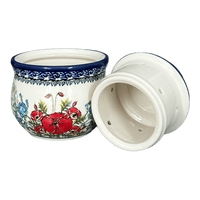 A picture of a Polish Pottery Butter Crock, 4.5" x 3.5" in "Floral Crescent" by Zaklady | Y1512-ART237 as shown at PolishPotteryOutlet.com/products/butter-crock-floral-crescent-y1512-art237