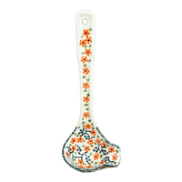 A picture of a Polish Pottery Gravy Ladle (Peach Blossoms) | L015S-AS46 as shown at PolishPotteryOutlet.com/products/7-5-gravy-ladle-peach-blossoms-l015s-as46