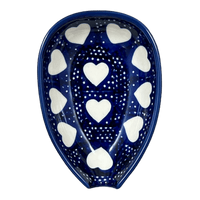 A picture of a Polish Pottery Spoon Rest, Small, 3.5" in "Sea of Hearts" by Manufaktura | P093T-SEA as shown at PolishPotteryOutlet.com/products/spoon-rest-sea-of-hearts-p093t-sea