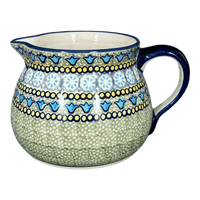 A picture of a Polish Pottery 1.5 Liter Pitcher (Blue Bells) | D043S-KLDN as shown at PolishPotteryOutlet.com/products/1-5-l-wide-mouth-pitcher-blue-bells-d043s-kldn