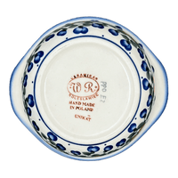 A picture of a Polish Pottery Bowl, Round, Soup, 22 oz, WR (WR51B) in "Pansy Wreath" by W.R. Ceramika | WR51B-EZ2 as shown at PolishPotteryOutlet.com/products/soup-bowl-small-casserole-pansy-wreath-wr51b-ez2