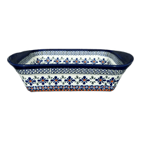 A picture of a Polish Pottery Baker, Lasagna, Handles, 8" x 12" Small in "Emerald Mosaic" by Zaklady | Y1444A-DU60 as shown at PolishPotteryOutlet.com/products/8-x-12-small-lasagna-baker-with-handles-emerald-mosaic-y1444a-du60