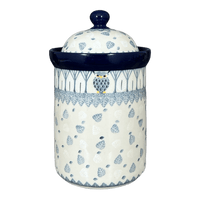 A picture of a Polish Pottery Canister, 1.5 Liter in "Lone Owl" by Ceramika Artystyczna | A493-U4872 as shown at PolishPotteryOutlet.com/products/1-5-liter-canister-lone-owl-a493-u4872