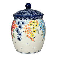 A picture of a Polish Pottery Canister, 2 Liter in "Brilliant Garden" by Manufaktura | P074S-DPLW as shown at PolishPotteryOutlet.com/products/2-liter-canister-brilliant-garden-p074s-dplw