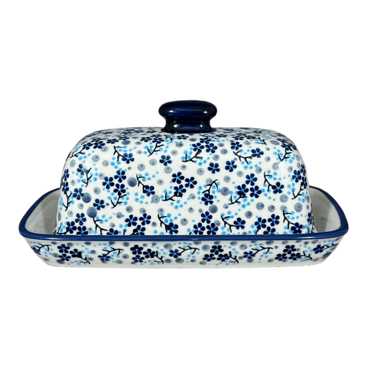 Butter Dish, American, 4" x 7.5" in "Scattered Blues" by Manufaktura | M074S-AS45