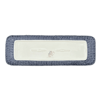 A picture of a Polish Pottery Long Rectangular Serving Dish (Duet in Blue) | P204S-SB01 as shown at PolishPotteryOutlet.com/products/19-5-x-6-75-rectangular-platter-duet-in-blue-p204s-sb01