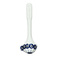 A picture of a Polish Pottery Gravy Ladle (Peacock in Line) | L015T-54A as shown at PolishPotteryOutlet.com/products/7-5-gravy-ladle-peacock-in-line-l015t-54a