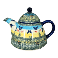 A picture of a Polish Pottery 0.9 Liter Teapot (Butterflies in Flight) | C005S-WKM as shown at PolishPotteryOutlet.com/products/0-9-liter-teapot-butterflies-in-flight-c005s-wkm