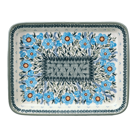 Baker, Rectangular, 9" x 11" in "Baby Blue Blossoms - Solid Rim" by Manufaktura | P104S-JS49A