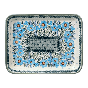 Polish Pottery Baker, Rectangular, 9" x 11" in "Baby Blue Blossoms - Solid Rim" by Manufaktura | P104S-JS49A Additional Image at PolishPotteryOutlet.com