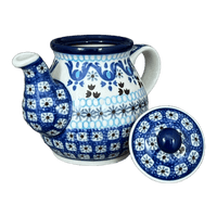 A picture of a Polish Pottery Teapot, 10 oz Individual in "Blue Ribbon" by Ceramika Artystyczna | A020-1026X as shown at PolishPotteryOutlet.com/products/10-oz-individual-teapot-blue-ribbon-a020-1026x