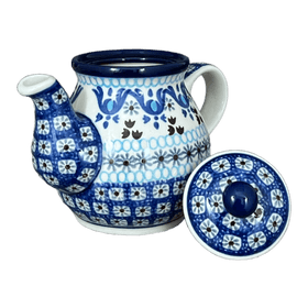 Polish Pottery Teapot, 10 oz Individual in "Blue Ribbon" by Ceramika Artystyczna | A020-1026X Additional Image at PolishPotteryOutlet.com