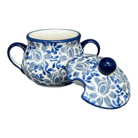 A picture of a Polish Pottery 3.5" Traditional Sugar Bowl (English Blue) | C015U-AS53 as shown at PolishPotteryOutlet.com/products/3-5-the-traditional-sugar-bowl-english-blue-c015u-as53