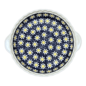 Polish Pottery Plate, Round, Pie Plate, Handles, 9.75" in "Mornin' Daisy" by Manufaktura | Z148T-AM Additional Image at PolishPotteryOutlet.com