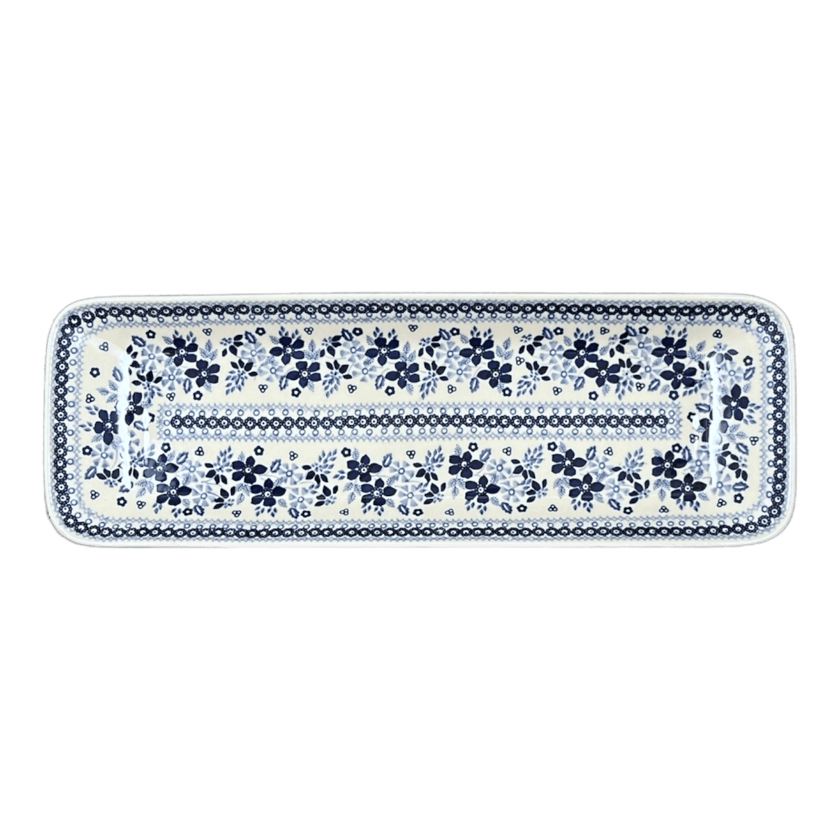 Platter, Rectangular, Long, 19.5" x 6.75" in "Duet in Blue" by Manufaktura | P204S-SB01