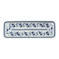 A picture of a Polish Pottery Long Rectangular Serving Dish (Duet in Blue) | P204S-SB01 as shown at PolishPotteryOutlet.com/products/19-5-x-6-75-rectangular-platter-duet-in-blue-p204s-sb01