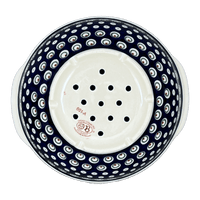 A picture of a Polish Pottery Zaklady 10" Colander (Peacock Burst) | Y1183A-D487 as shown at PolishPotteryOutlet.com/products/10-colander-peacock-burst-y1183a-d487