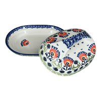 A picture of a Polish Pottery Fancy Butter Dish (Floral Fans) | M077S-P314 as shown at PolishPotteryOutlet.com/products/7-x-5-fancy-butter-dish-floral-fans-m077s-p314