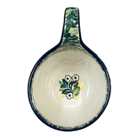 A picture of a Polish Pottery Bowl, Round, Loop Handle, 16 oz in "Tropical Love" by Ceramika Artystyczna | A845-U4705 as shown at PolishPotteryOutlet.com/products/16-oz-loop-handle-bowl-tropical-love-a845-u4705